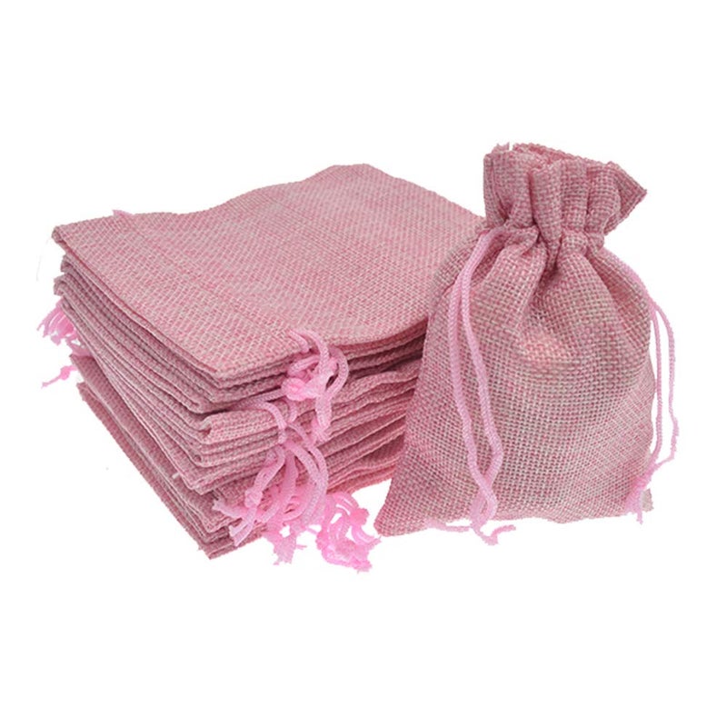 Bezall 50Pcs Pink Burlap Bags with Drawstring, 2.7x3.5 Inch Small Linen Gift Bags Jewelry Candy Pouch Sacks for Christmas, Wedding Favor, Party, DIY Crafts - Image 1